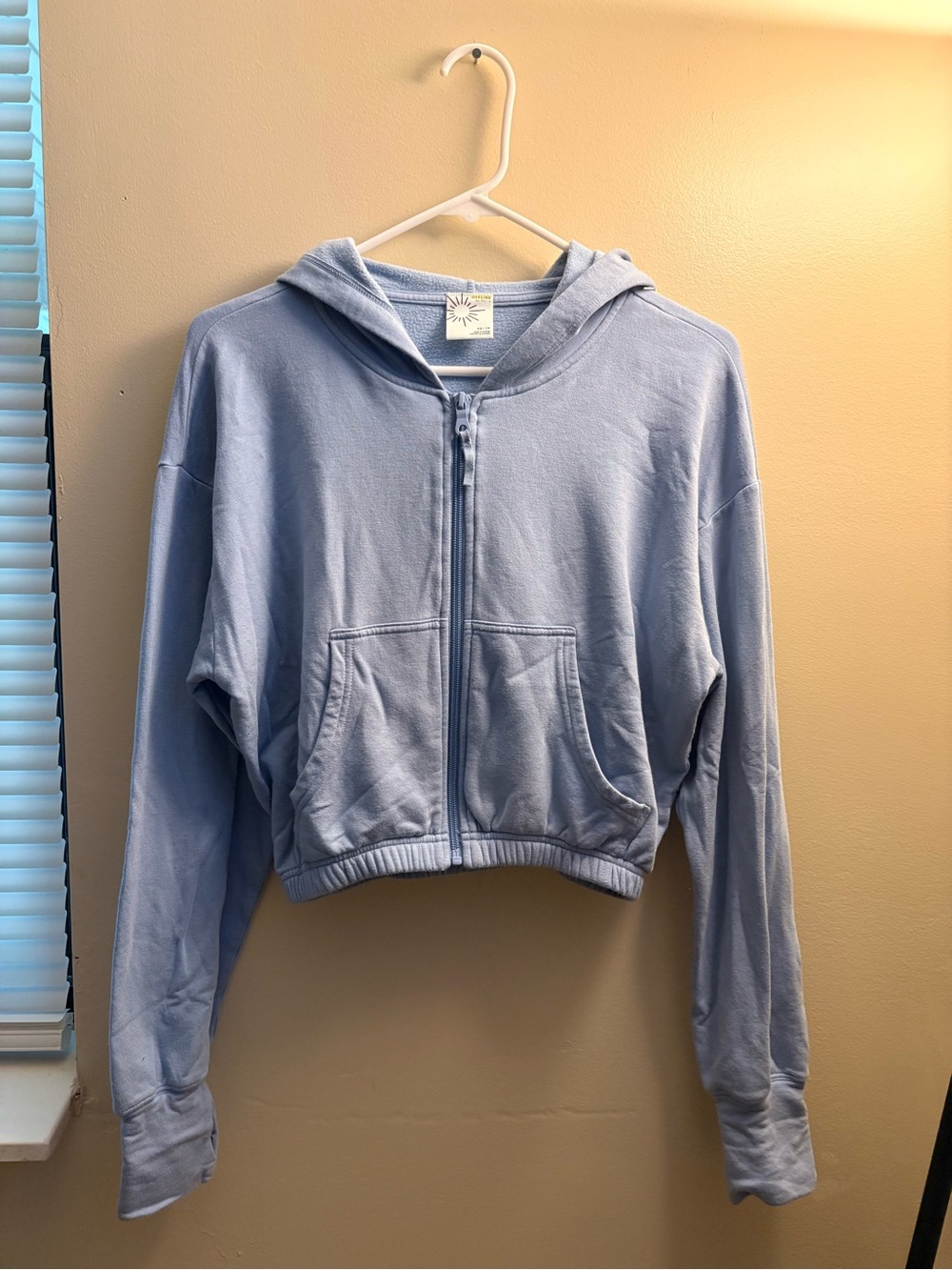 aerie Light Blue Cropped Zip Hoodie Sweater